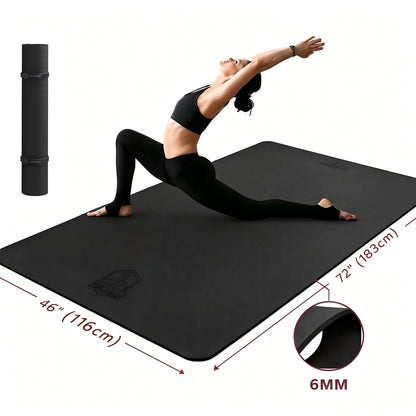 HAPBEAR Extra Large Yoga Mat,116×183cm 6mm Thick TPE Mat,Double-Sided Non-Slip Extra Wide Fitness Mat,Portable Exercise Mat with Storage Bag & Straps for Yoga Pilates Home Gym Full-Body Workouts