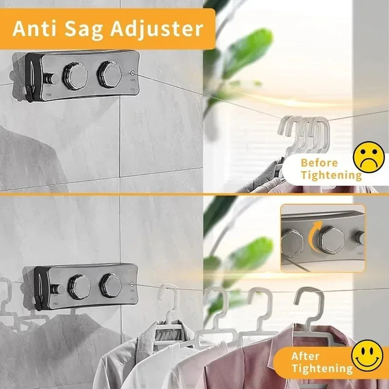 1pcs Stainless Steel Clothesline Anti-Rust Retractable Drying Rope for Indoor/Outdoor Balcony Bathroom Garments Home Accessories