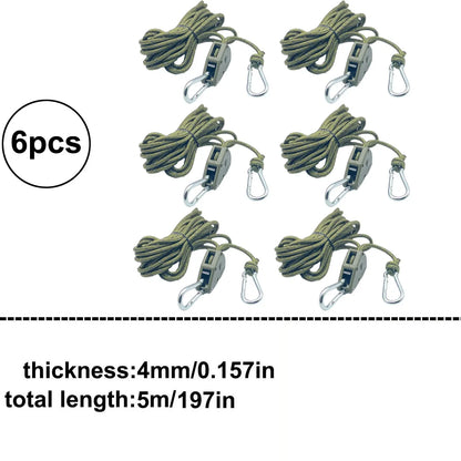 6pcs Reflective Camping Tent Rope Tie Down Fastener Fixed Buckle Pulley Tensioner Ratchet Hangers Awning Wind Rope Outdoor