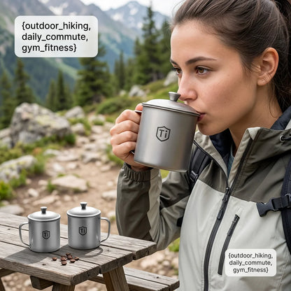 1pc Titanium Cup Titanium Water Mugs Camping Cups Ultralight Travel Mug With Folding Handle Titanium Lid Drinkware Outdoor Use