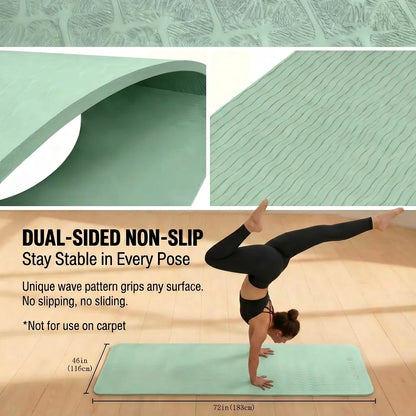 HAPBEAR Extra Large Yoga Mat,116×183cm 6mm Thick TPE Mat,Double-Sided Non-Slip Extra Wide Fitness Mat,Portable Exercise Mat with Storage Bag & Straps for Yoga Pilates Home Gym Full-Body Workouts