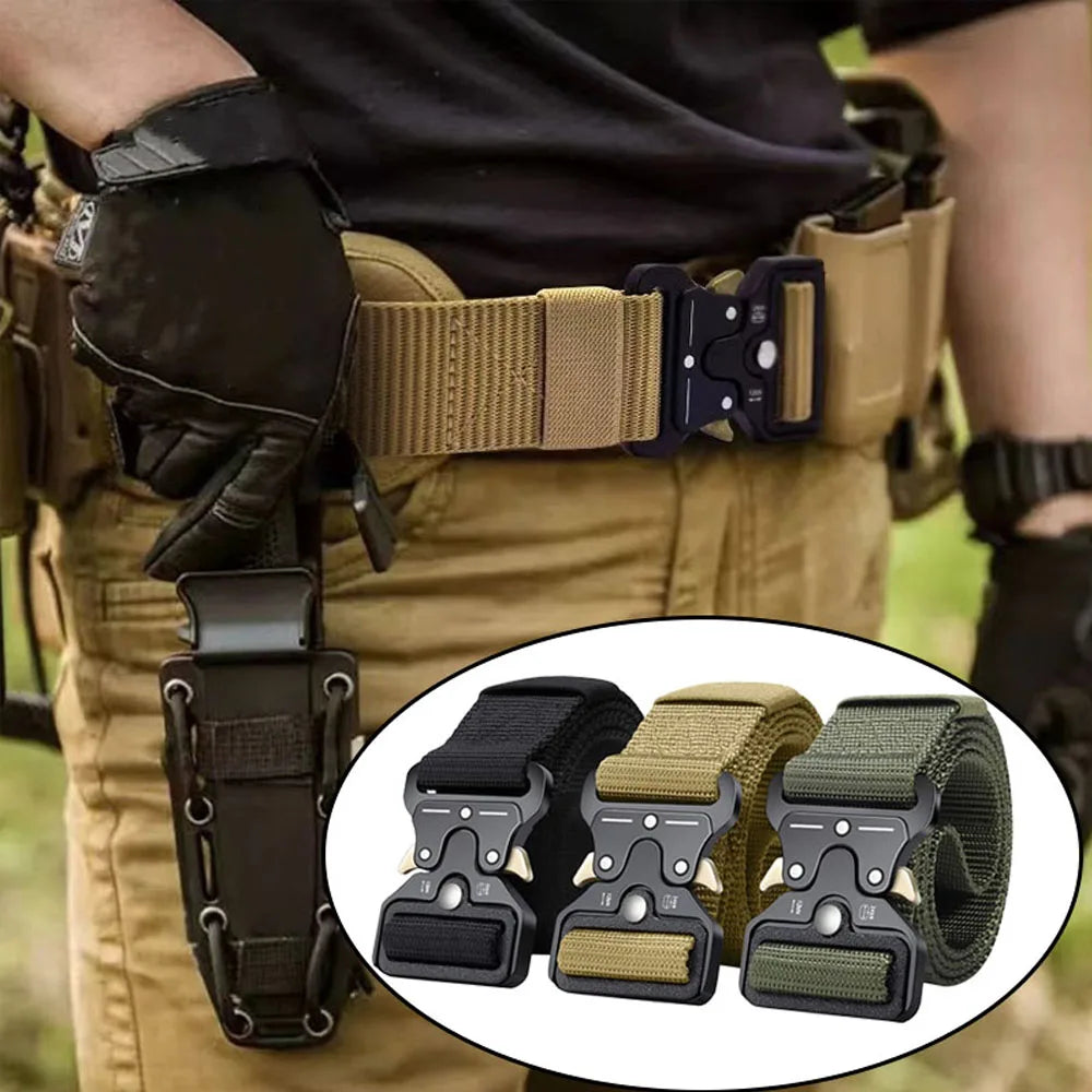Versatile Men's Tactical Belts Outdoor Hunting Tactics Belt Red Ear Training 1100D Nylon Braided Casual Canvas Buckle Belt Men