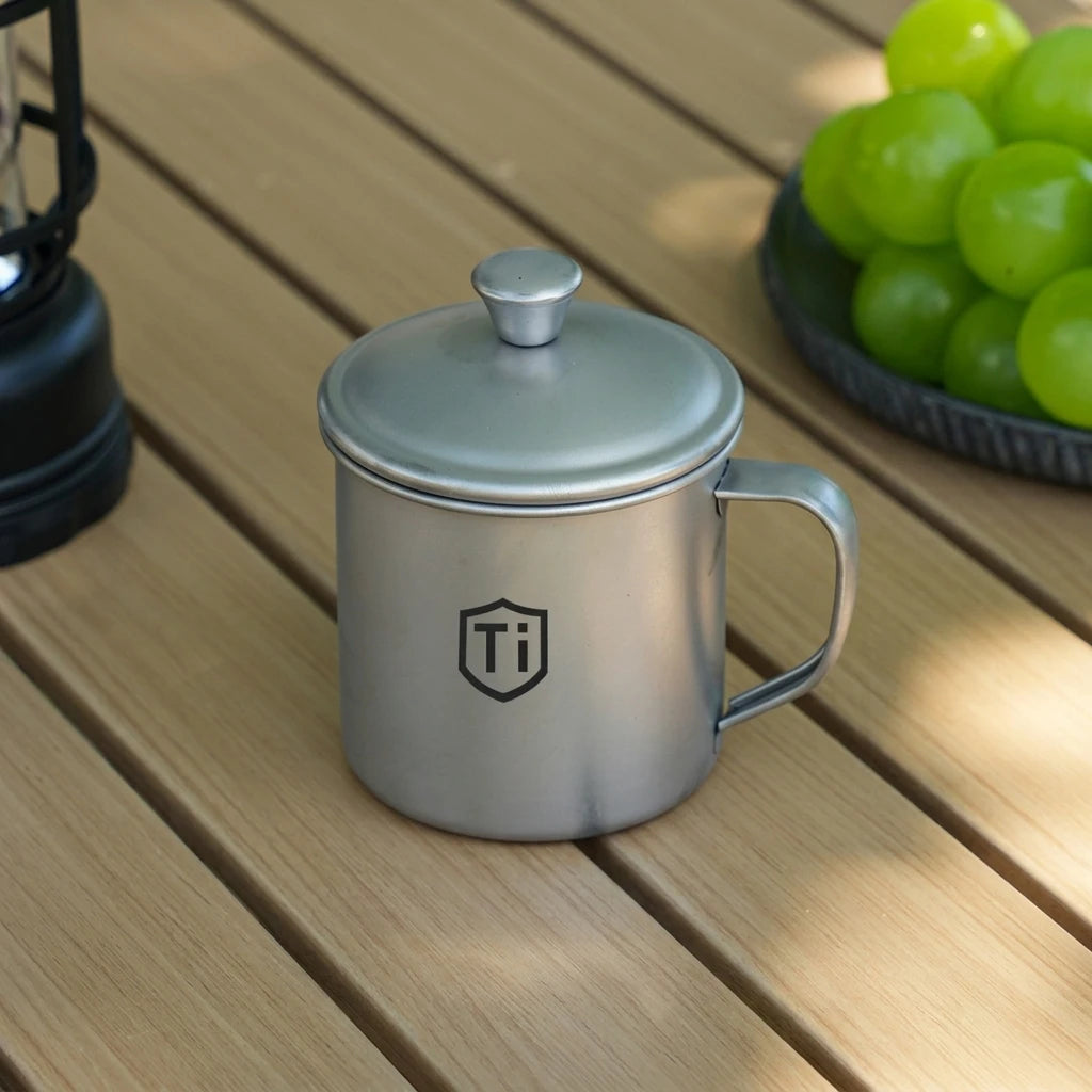1pc Titanium Cup Titanium Water Mugs Camping Cups Ultralight Travel Mug With Folding Handle Titanium Lid Drinkware Outdoor Use