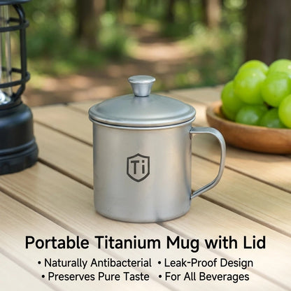 1pc Titanium Cup Titanium Water Mugs Camping Cups Ultralight Travel Mug With Folding Handle Titanium Lid Drinkware Outdoor Use