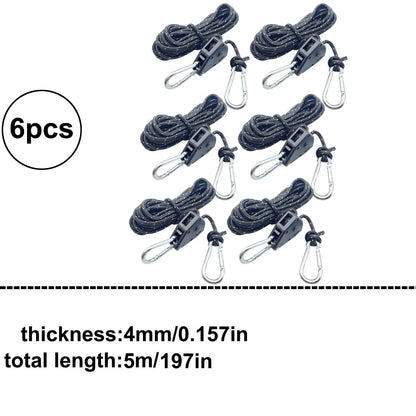 6pcs Reflective Camping Tent Rope Tie Down Fastener Fixed Buckle Pulley Tensioner Ratchet Hangers Awning Wind Rope Outdoor