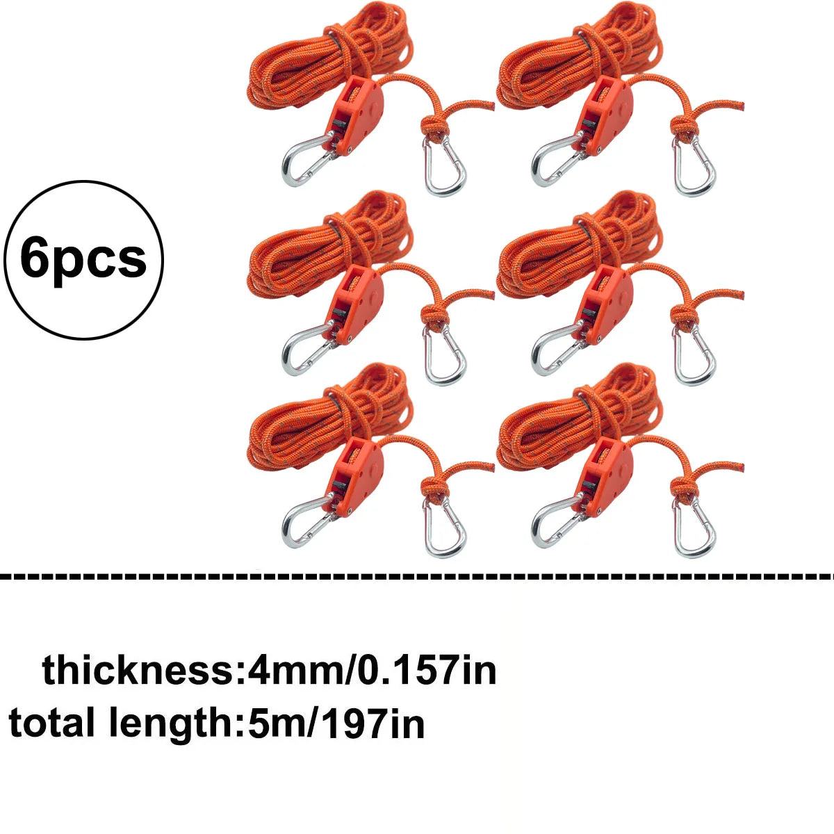 6pcs Reflective Camping Tent Rope Tie Down Fastener Fixed Buckle Pulley Tensioner Ratchet Hangers Awning Wind Rope Outdoor