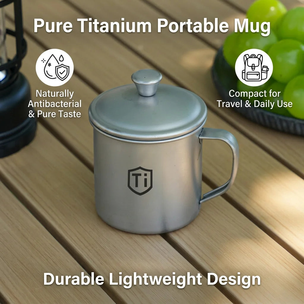 1pc Titanium Cup Titanium Water Mugs Camping Cups Ultralight Travel Mug With Folding Handle Titanium Lid Drinkware Outdoor Use