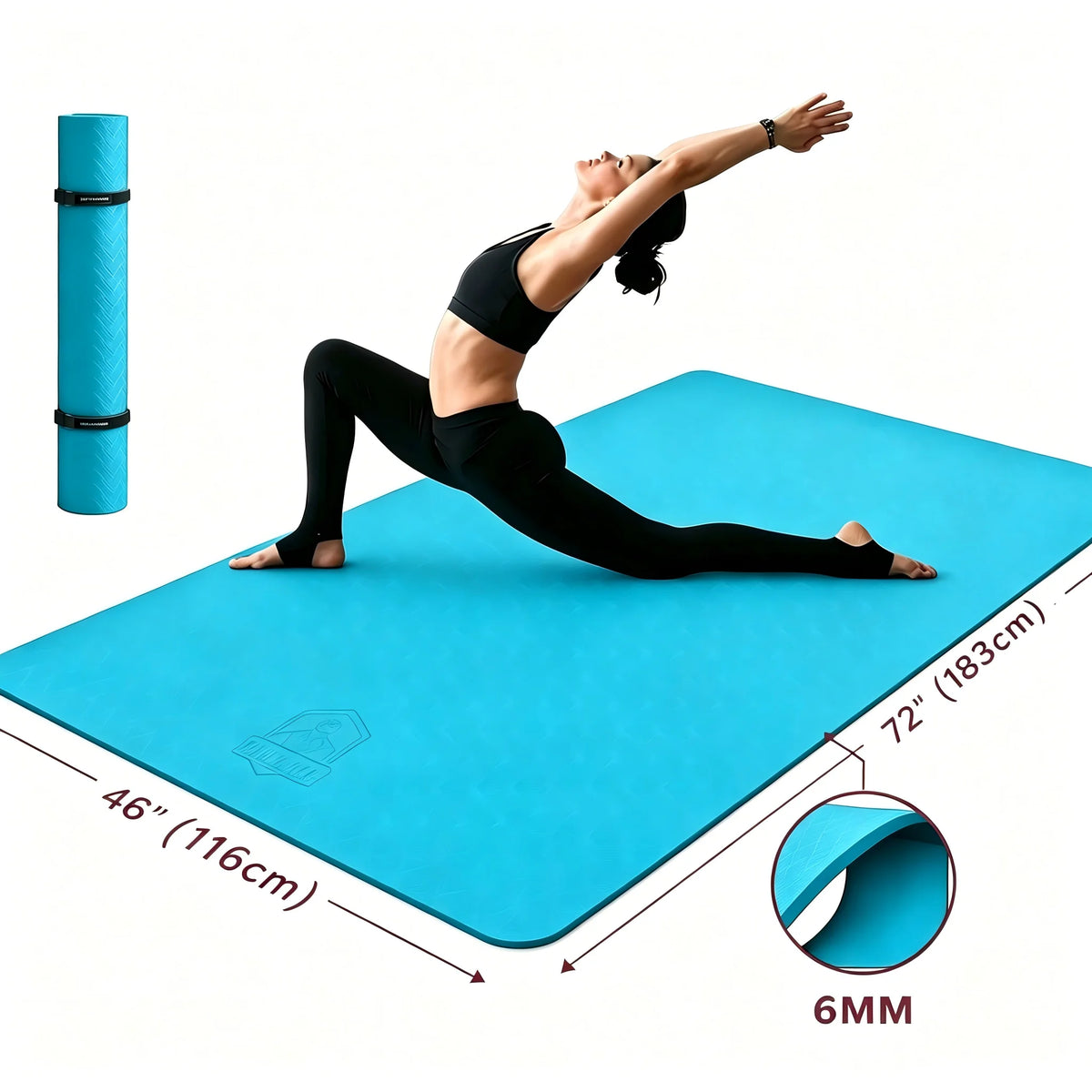 HAPBEAR Extra Large Yoga Mat,116×183cm 6mm Thick TPE Mat,Double-Sided Non-Slip Extra Wide Fitness Mat,Portable Exercise Mat with Storage Bag & Straps for Yoga Pilates Home Gym Full-Body Workouts