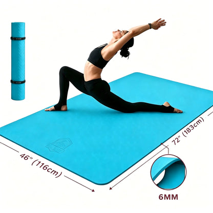 HAPBEAR Extra Large Yoga Mat,116×183cm 6mm Thick TPE Mat,Double-Sided Non-Slip Extra Wide Fitness Mat,Portable Exercise Mat with Storage Bag & Straps for Yoga Pilates Home Gym Full-Body Workouts