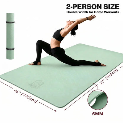 HAPBEAR Extra Large Yoga Mat,116×183cm 6mm Thick TPE Mat,Double-Sided Non-Slip Extra Wide Fitness Mat,Portable Exercise Mat with Storage Bag & Straps for Yoga Pilates Home Gym Full-Body Workouts