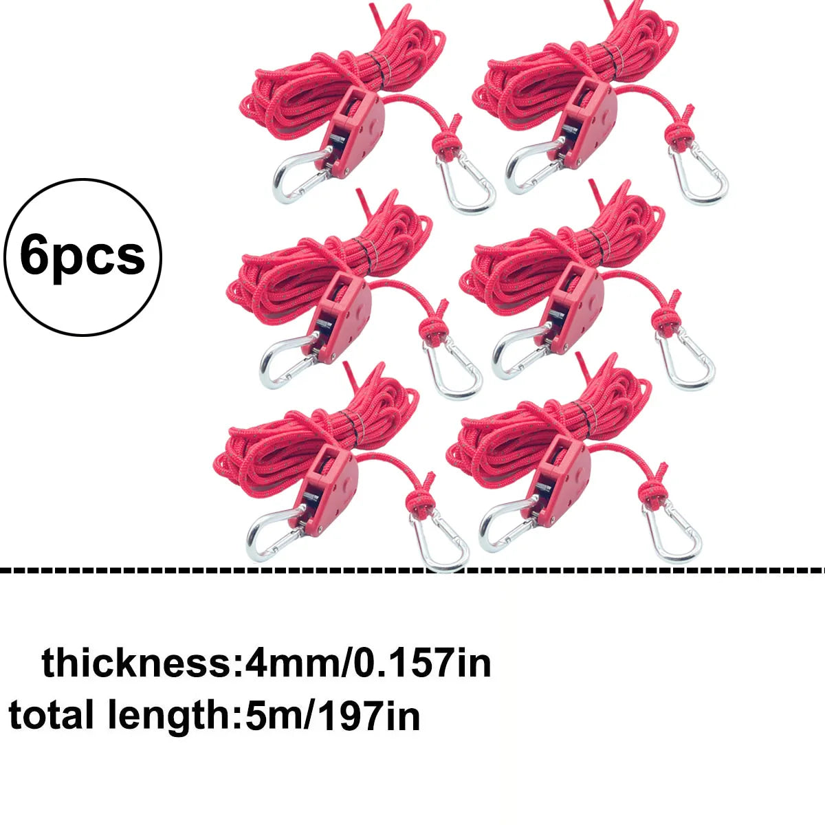 6pcs Reflective Camping Tent Rope Tie Down Fastener Fixed Buckle Pulley Tensioner Ratchet Hangers Awning Wind Rope Outdoor