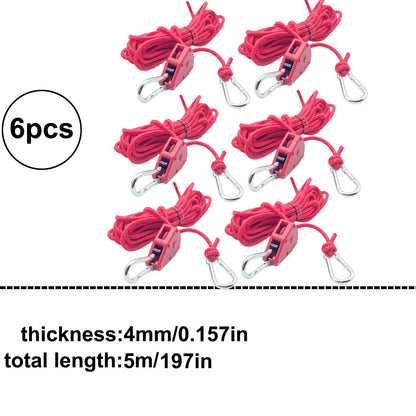 6pcs Reflective Camping Tent Rope Tie Down Fastener Fixed Buckle Pulley Tensioner Ratchet Hangers Awning Wind Rope Outdoor