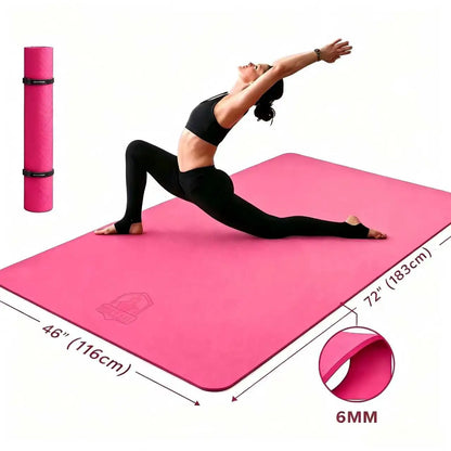 HAPBEAR Extra Large Yoga Mat,116×183cm 6mm Thick TPE Mat,Double-Sided Non-Slip Extra Wide Fitness Mat,Portable Exercise Mat with Storage Bag & Straps for Yoga Pilates Home Gym Full-Body Workouts