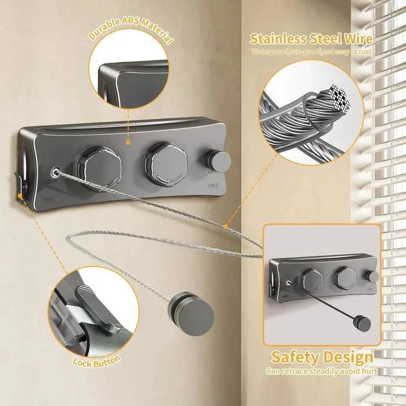 1pcs Stainless Steel Clothesline Anti-Rust Retractable Drying Rope for Indoor/Outdoor Balcony Bathroom Garments Home Accessories