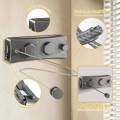 1pcs Stainless Steel Clothesline Anti-Rust Retractable Drying Rope for Indoor/Outdoor Balcony Bathroom Garments Home Accessories