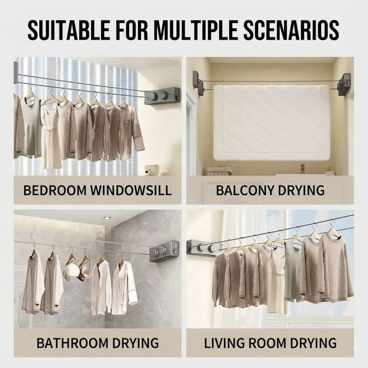 1pcs Stainless Steel Clothesline Anti-Rust Retractable Drying Rope for Indoor/Outdoor Balcony Bathroom Garments Home Accessories