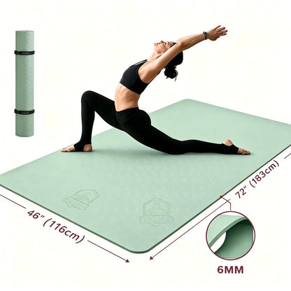 HAPBEAR Extra Large Yoga Mat,116×183cm 6mm Thick TPE Mat,Double-Sided Non-Slip Extra Wide Fitness Mat,Portable Exercise Mat with Storage Bag & Straps for Yoga Pilates Home Gym Full-Body Workouts