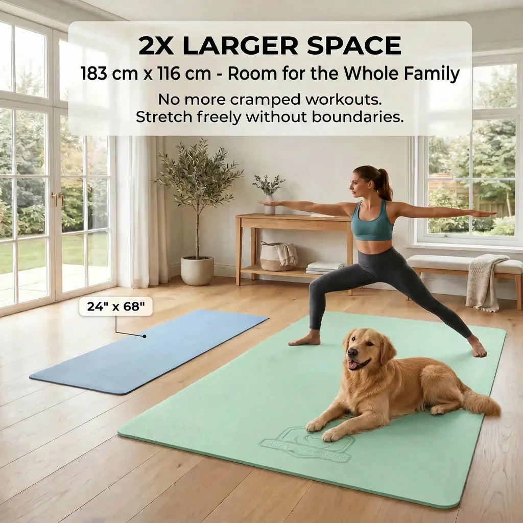 HAPBEAR Extra Large Yoga Mat,116×183cm 6mm Thick TPE Mat,Double-Sided Non-Slip Extra Wide Fitness Mat,Portable Exercise Mat with Storage Bag & Straps for Yoga Pilates Home Gym Full-Body Workouts